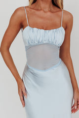 Nerida Sheer Waist Back Twist Maxi Dress Blue